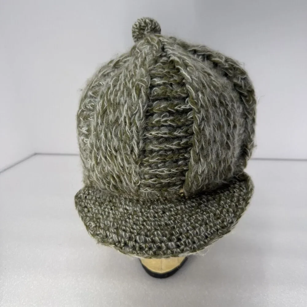 Lakhay's Collection Beanie Wool Knit Brimmed Pom Cable Knit Green Nepal Hat Cap